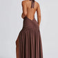 Halter Deep V Neck Backless Maxi Sleeveless Thigh High Split Long Dress The Clothing Company Sydney