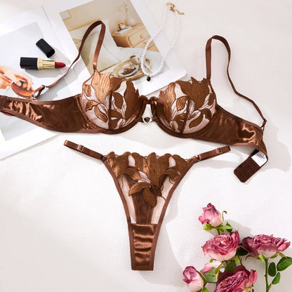 2 Piece Coffee Coloured Embroidered Print Floral Design Lingerie Set The Clothing Company Sydney