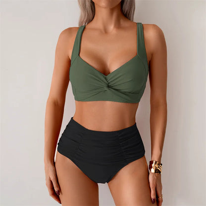 High Waist Women’s Two Piece Swimsuit Bikini Swimwear Beach Surfing Classical Bathing Suit