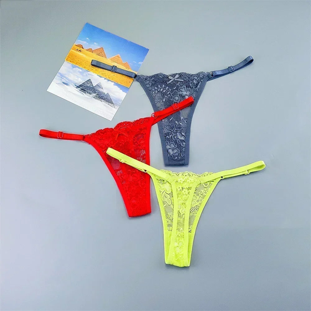 3 Pack Adjustable Transparent Thong Panties Womens Lace Underwear Low Waist T-back String Underpants The Clothing Company Sydney