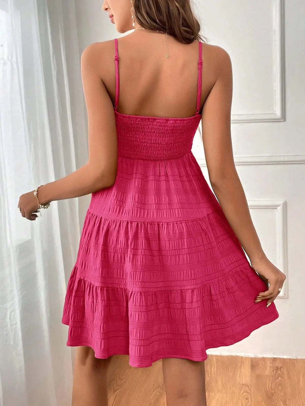 Spaghetti Strap Smocked Bustier Mini Dress Blue Ruffled Tiered Swing Dress Summer Casual Vacation Beach Wear The Clothing Company Sydney