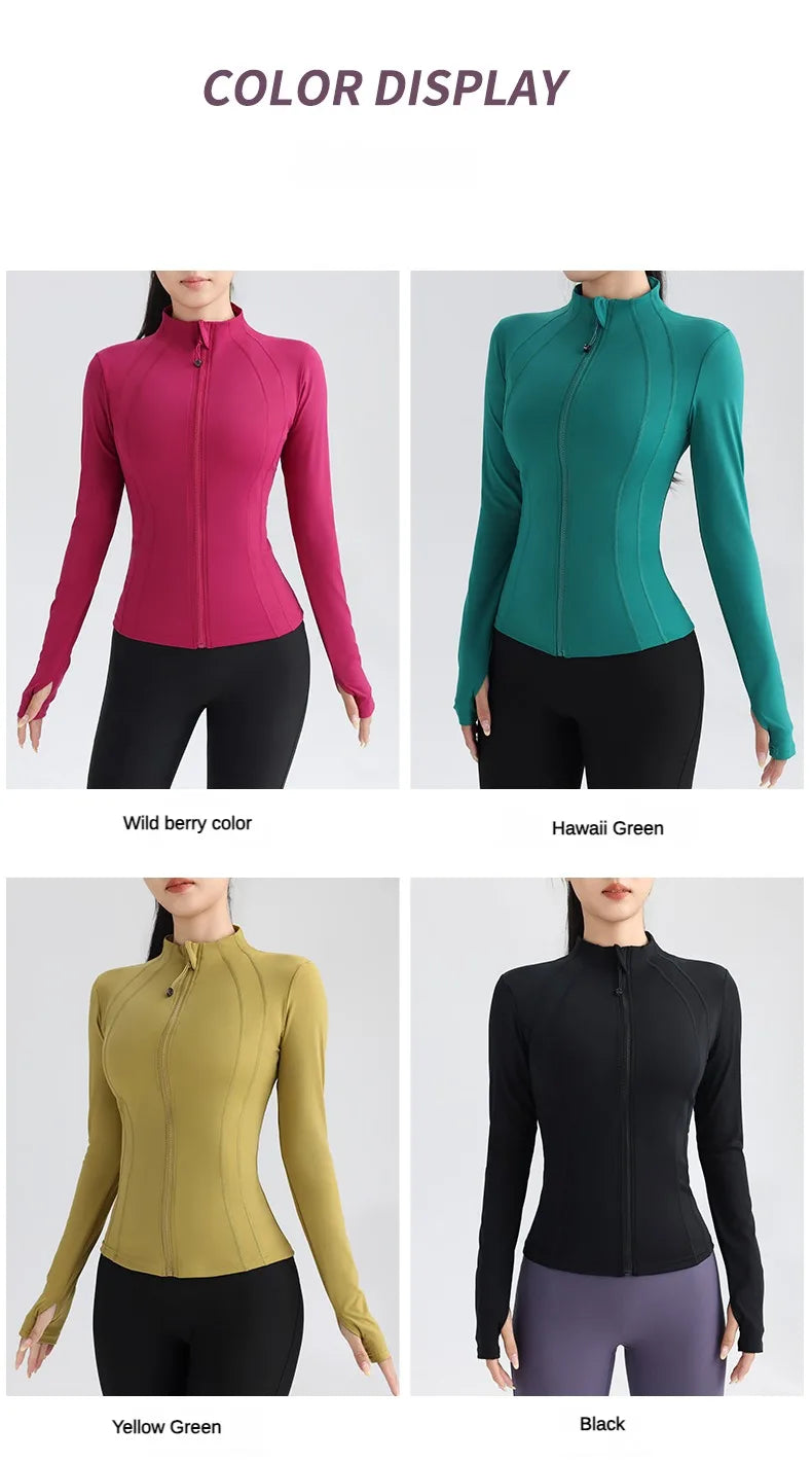 Women's Fitness Running Stretchy Tight Long Sleeve Top Sportswear Full Zip Yoga Top with Thumbholes Training Wear Jacket The Clothing Company Sydney