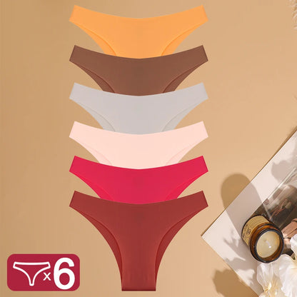 6 Pack Ice Silk Seamless Underwear Low Waisted Pants Breathable High Elasticity Lingerie Intimates Panties Briefs