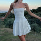 Fashion Chic Fold White Pleated Dress Mini Pins Up Birthday Party Sundress Strappy Corset Summer Dress