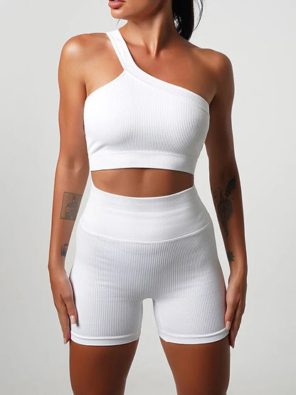 2 Piece Seamless Women Sport Suit Fitness One Shoulder Yoga Set Push Up Bra Workout Gym Shorts Running Clothing Sportswear Tracksuit The Clothing Company Sydney