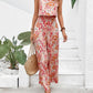 Elegant Long Women's Backless Wide Leg Jumpsuits Casual Sleeveless Floral Rompers Summer Matching Outfit Set