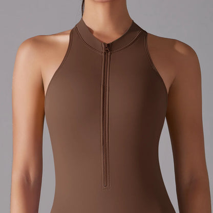 Hollow Backless Scrunch Sporty Jumpsuit Woman Gym Set One Piece Sport Suit Sleeveless Zip Yoga Fitness Overalls