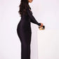 Hollow Out Long Sleeve Maxi Dress Gown Autumn Winter New Metal Buckle Ruched Slit Long Elegant Dress