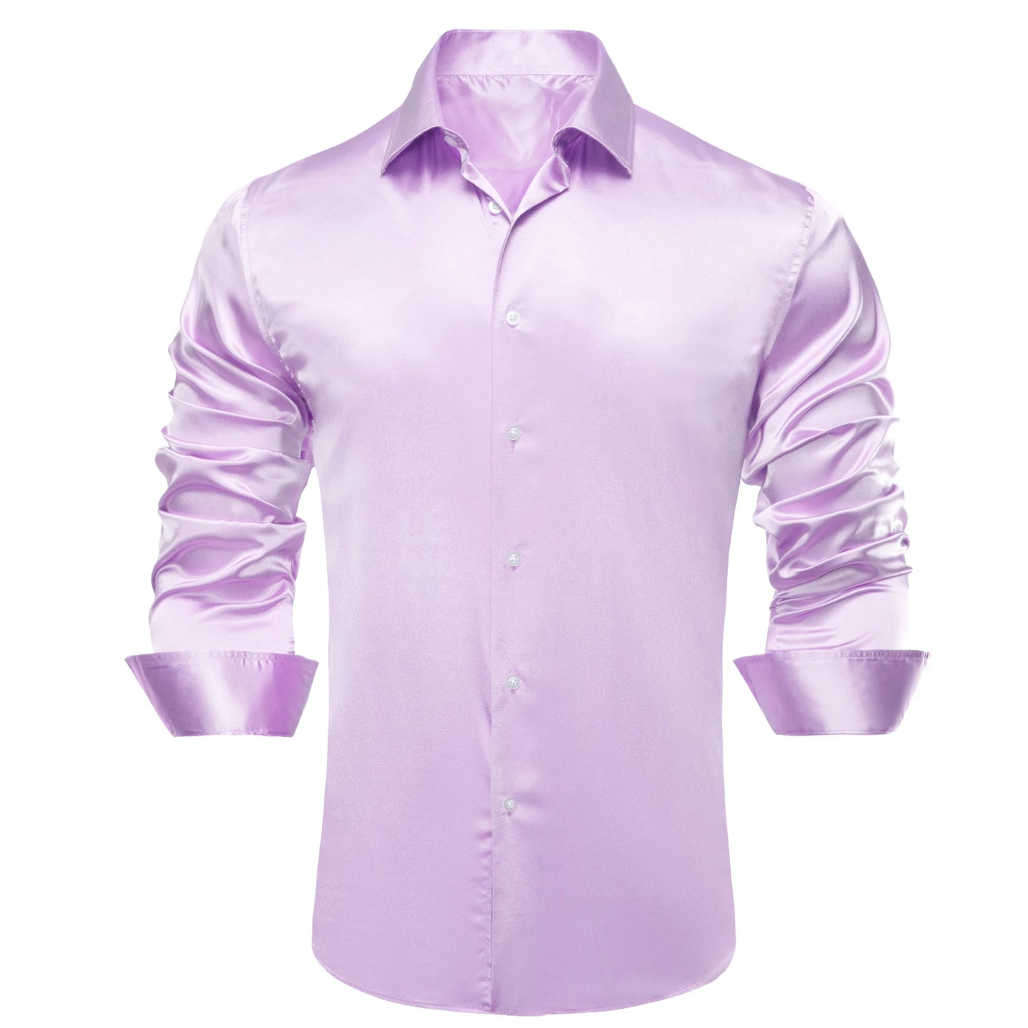 Lilac Mauve Lavender Purple Silk Mens Shirts Luxury Lapel Long Sleeve Dress Shirt