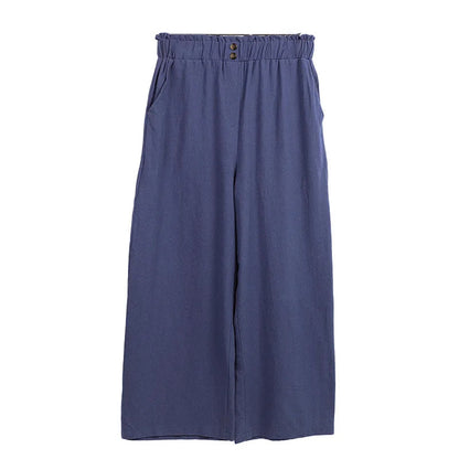 Women's Cotton Linen Loose Wide Leg Pants Summer Female High Elastic Waist Button Casual Streetwear Trousers The Clothing Company Sydney