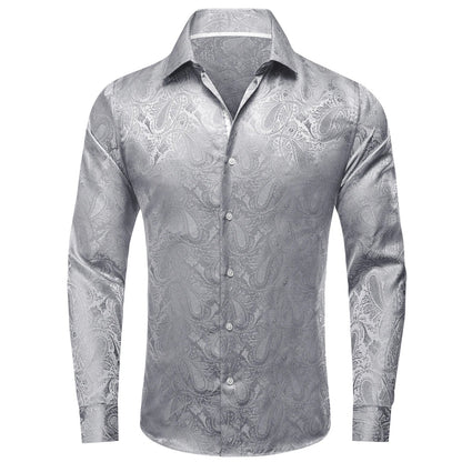 Men's Paisley Teal Blue Pink Grey Shirts Long Sleeve Dress Shirt Blouse for Male Wedding Party Banquet Office Dress Shirt The Clothing Company Sydney