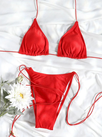 2 Piece Triangle Micro Thongs Swimsuit Bathing Suit Bandage Beachwear Print Swimwear Thong Bikini Set