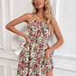 Floral Print Short Dress Women Summer Backless Beach Sundress Casual Sleeveless Lace-up Dresses