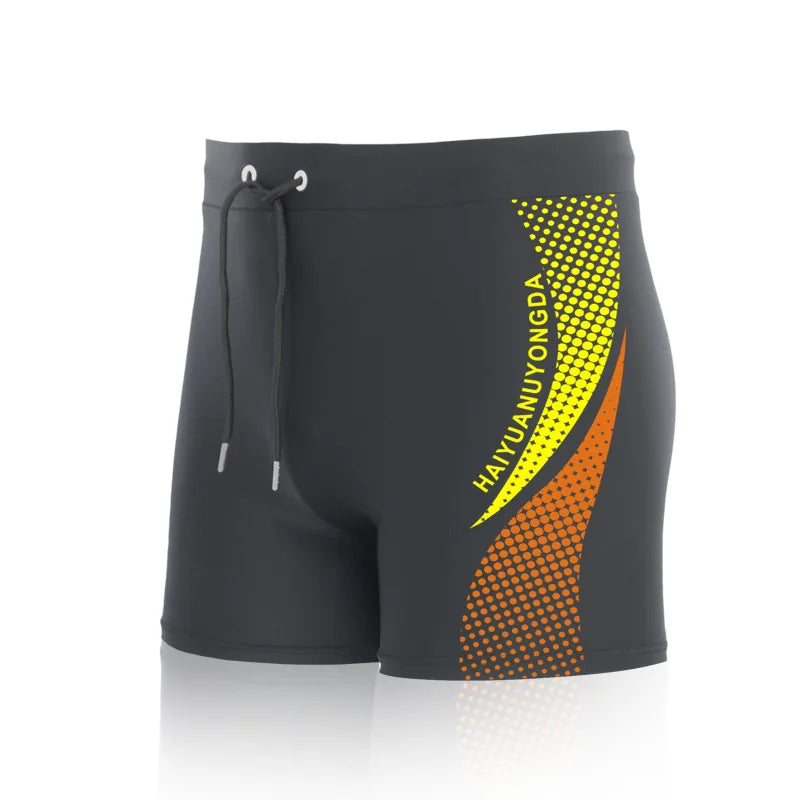 Geometric Graphic Letter Print Men's Swim Trunks With Drawstring Quick Dry And Stretchable Summer Shorts