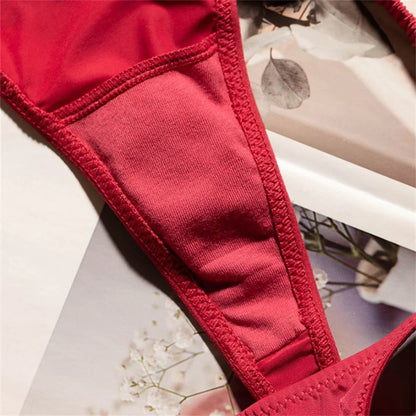 High Slit Ice Silk Thong with Elastic Pleated Waistband Sports V-shape Fitness G-string Plus Size Panties