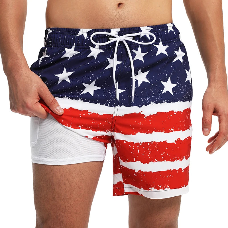 Men's Shorts Breathable Long Lining Gym Homme Quick Dry Zipper Pocket Beach Shorts Swim Trunks The Clothing Company Sydney