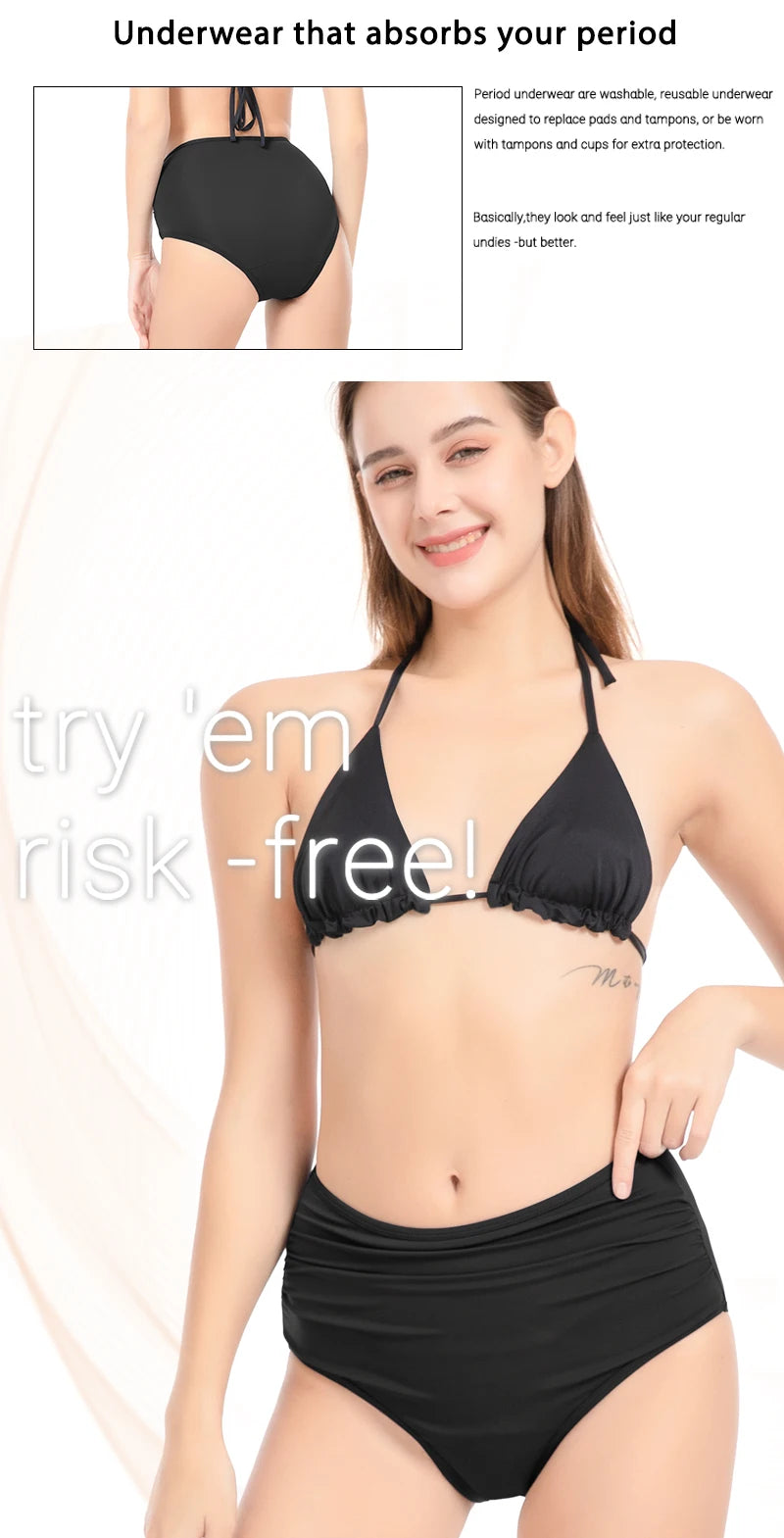 4-Layer Leak Proof Period Swimwear Bikini Bottoms Absorbent Beachwear Panties Plus Size Menstrual Swimsuit