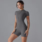 Yoga Set Women's Jumpsuits One-Piece Suit Zipper Short Sleeve Gym Push Up Workout Fitness Bodysuit Sportswear