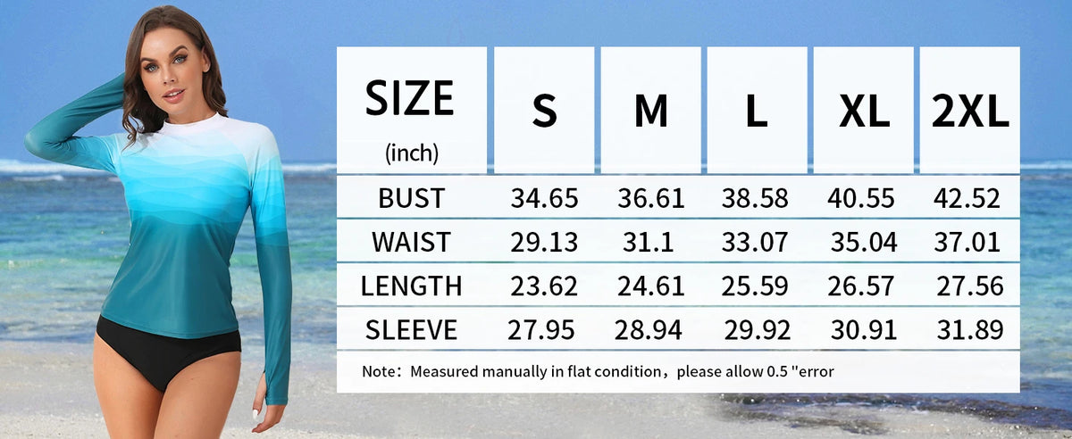 Women's long sleeve printed rashguard swimsuit with thumb holes, UV protection, skin-friendly fabric, by The Clothing Company Sydney.