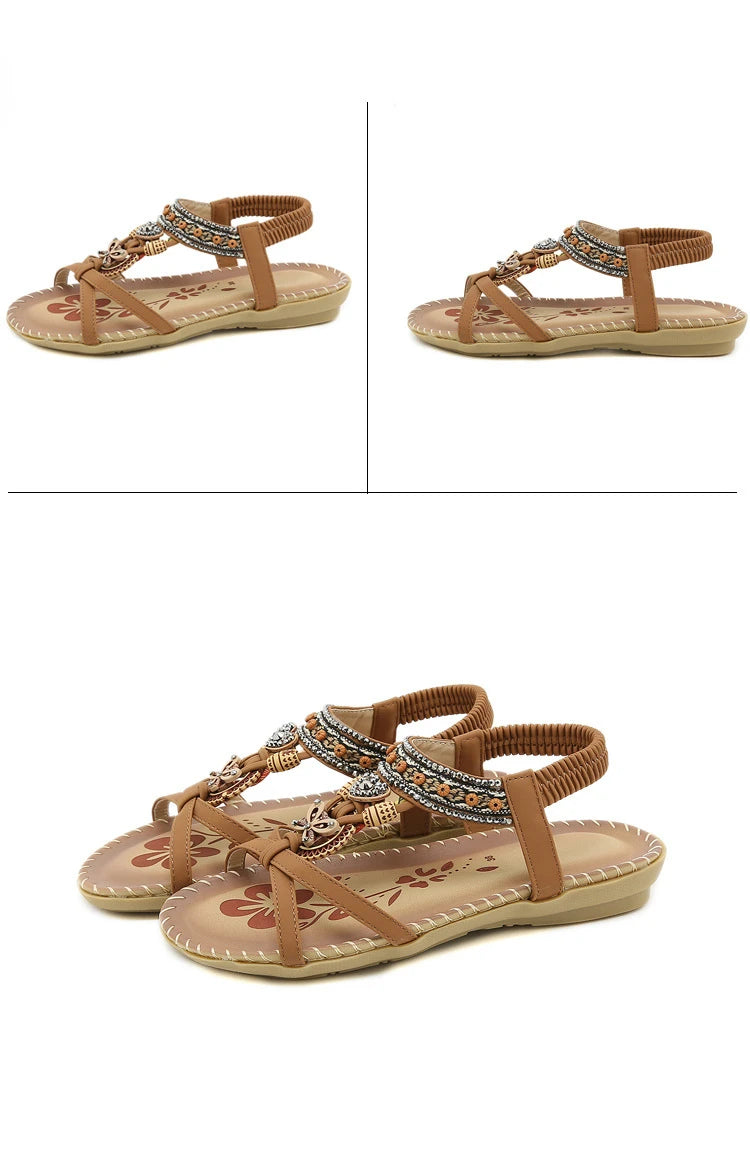 Women Fashion  Flat Flower Rhinestone Open Toe Outdoor Wear Beach Sandals