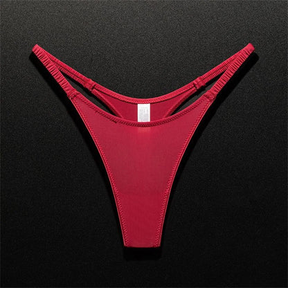 High Slit Ice Silk Thong with Elastic Pleated Waistband Sports V-shape Fitness G-string Plus Size Panties