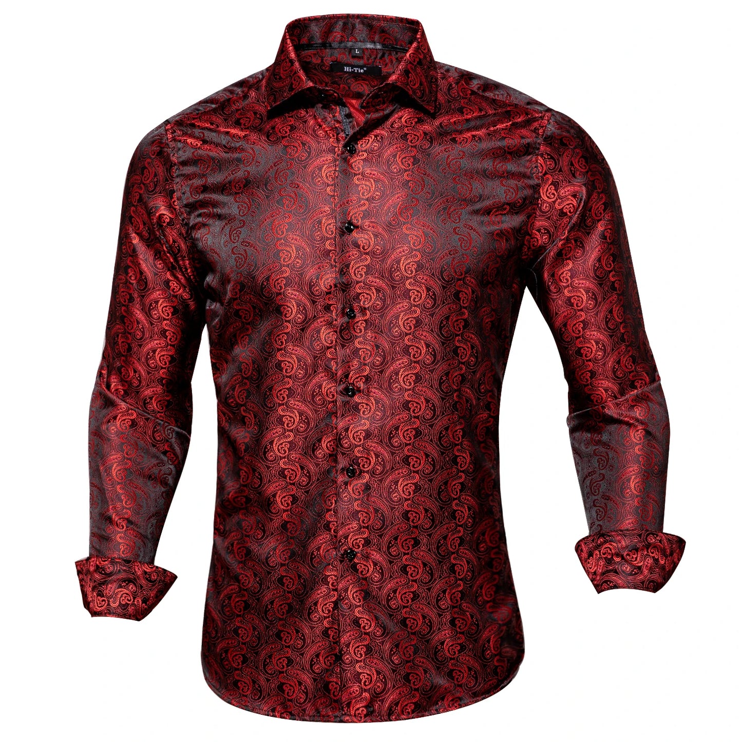 Hi-Tie Long Sleeve Silk Shirts for Men Suit Dress Outwear Male Slim Wedding Floral Paisley Gold Blue Red The Clothing Company Sydney