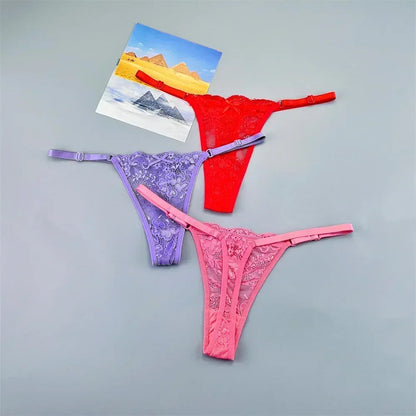 3 Pack Adjustable Transparent Thong Panties Womens Lace Underwear Low Waist T-back String Underpants The Clothing Company Sydney