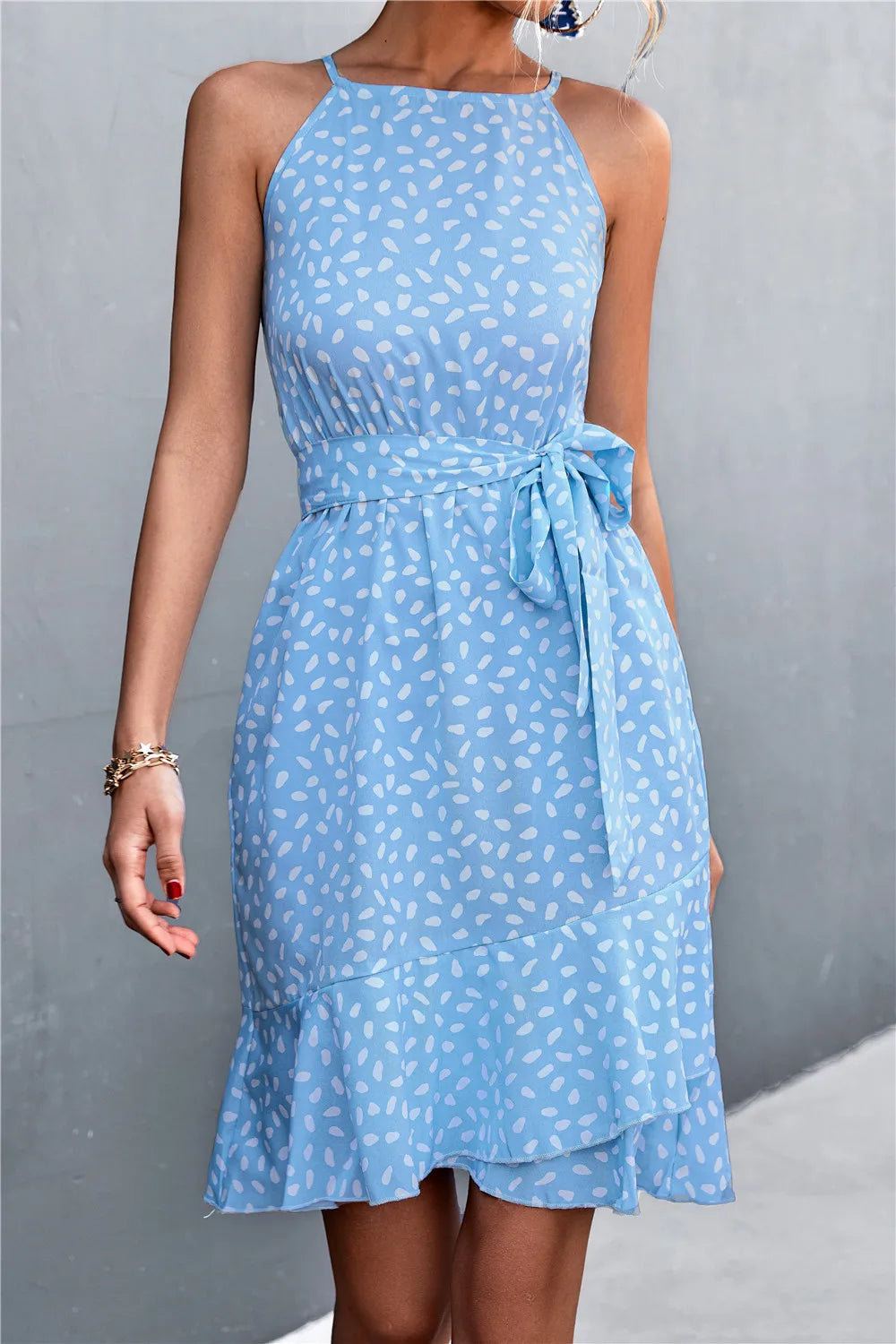 Summer Boho Dress Women Floral Print Mini Female Spaghetti Strap Short Dress Ladies Lace Up Slim Sleeveless Dress The Clothing Company Sydney