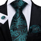 Men's Tie Teal Green Paisley Novelty Design Silk Wedding Tie for Men Handky cufflink Tie Set Party Business Fashion Set The Clothing Company Sydney