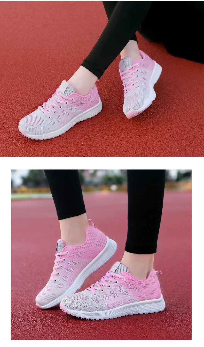 Women's Vulcanized Shoes Platform Casual Sneakers Shoes Flats Mesh Breathable Running Summer Sports Tennis Shoes