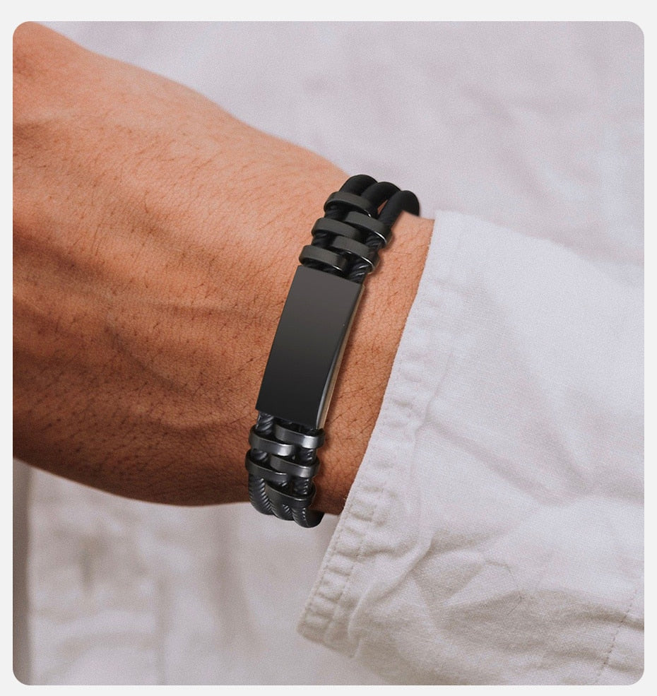 Custom Men's Bracelets, 11.5mm Laser Stainless Steel Bangle, Black Silicone Wristband Gift Jewellery The Clothing Company Sydney