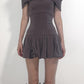 Brown Vintage Y2K Folds Slim Summer Mini Dress for Women Round Neck Dress The Clothing Company Sydney