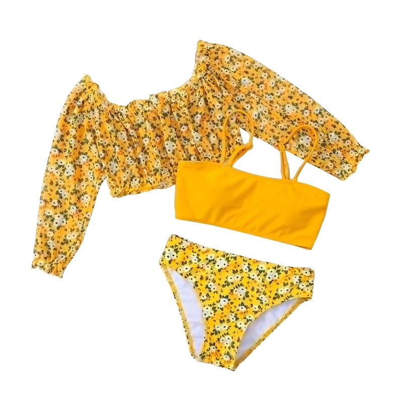 Flower Print Girls Swimwear Kids Children 3 Piece Swimsuit Cover Up Set Teens Swimming Suit The Clothing Company Sydney