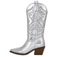 Gold Mid-calf Boots Women's Side Zipper Silver Pointed Western Cowboy Boots Retro Fashion Black Boots Plus Size Boots The Clothing Company Sydney