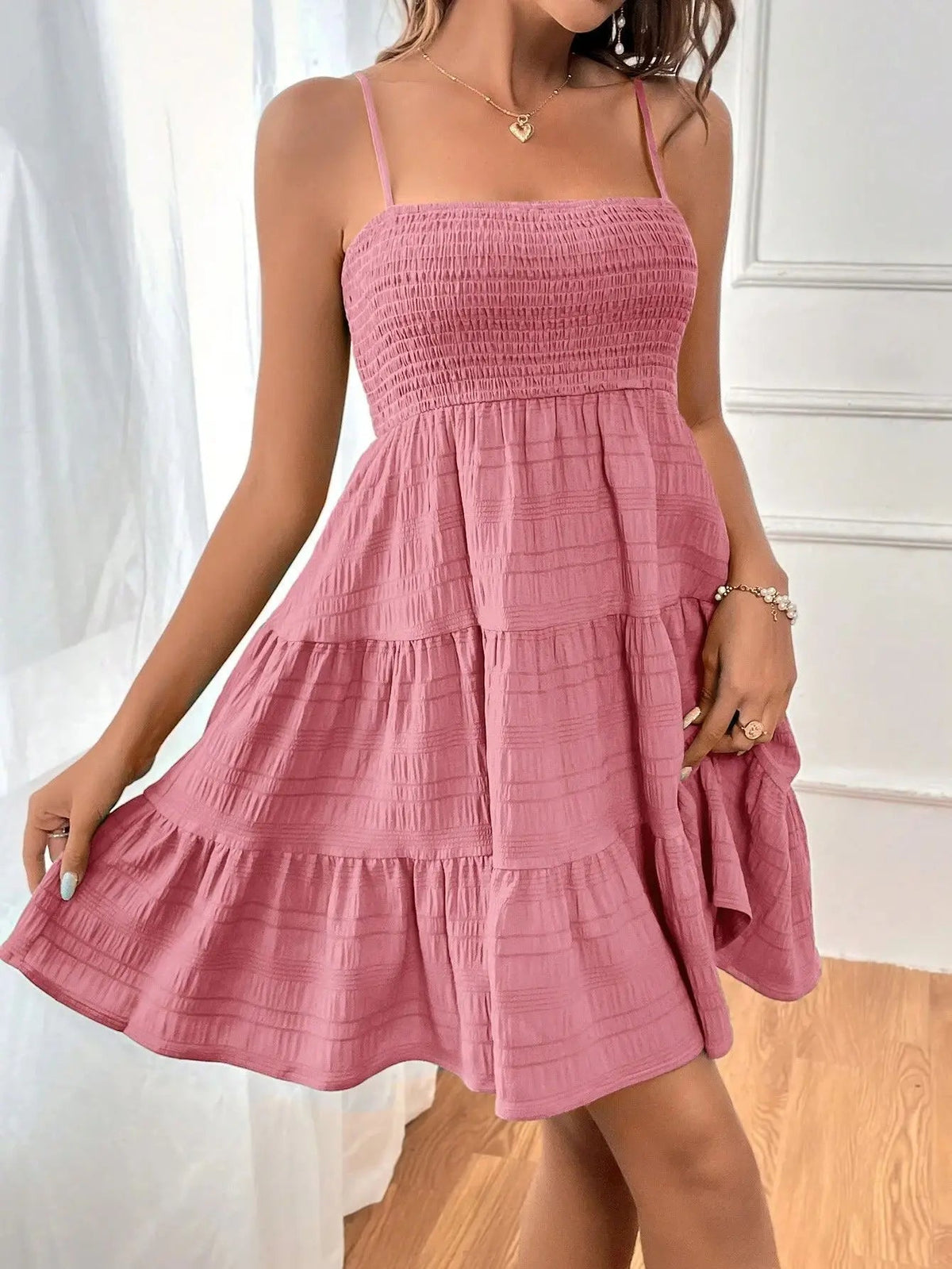 Spaghetti Strap Smocked Bustier Mini Dress Blue Ruffled Tiered Swing Dress Summer Casual Vacation Beach Wear The Clothing Company Sydney