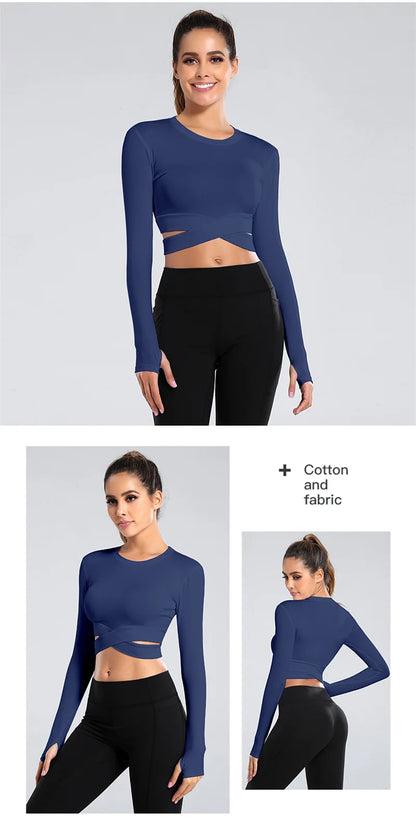 Long Sleeve Midriff Yoga Tops Sports Fitness Crop Top Gym Shirts Slim Fit Running Tank Tops Criss Cross Top The Clothing Company Sydney