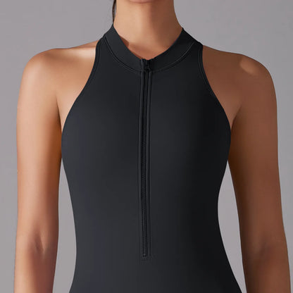 Hollow Backless Scrunch Sporty Jumpsuit Woman Gym Set One Piece Sport Suit Sleeveless Zip Yoga Fitness Overalls
