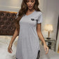 Summer Sleepwear Women Lace Hem Nightdress V-neck Short Sleeve Pajamas Nighties Nightgown Nightwear Side Split Skirt