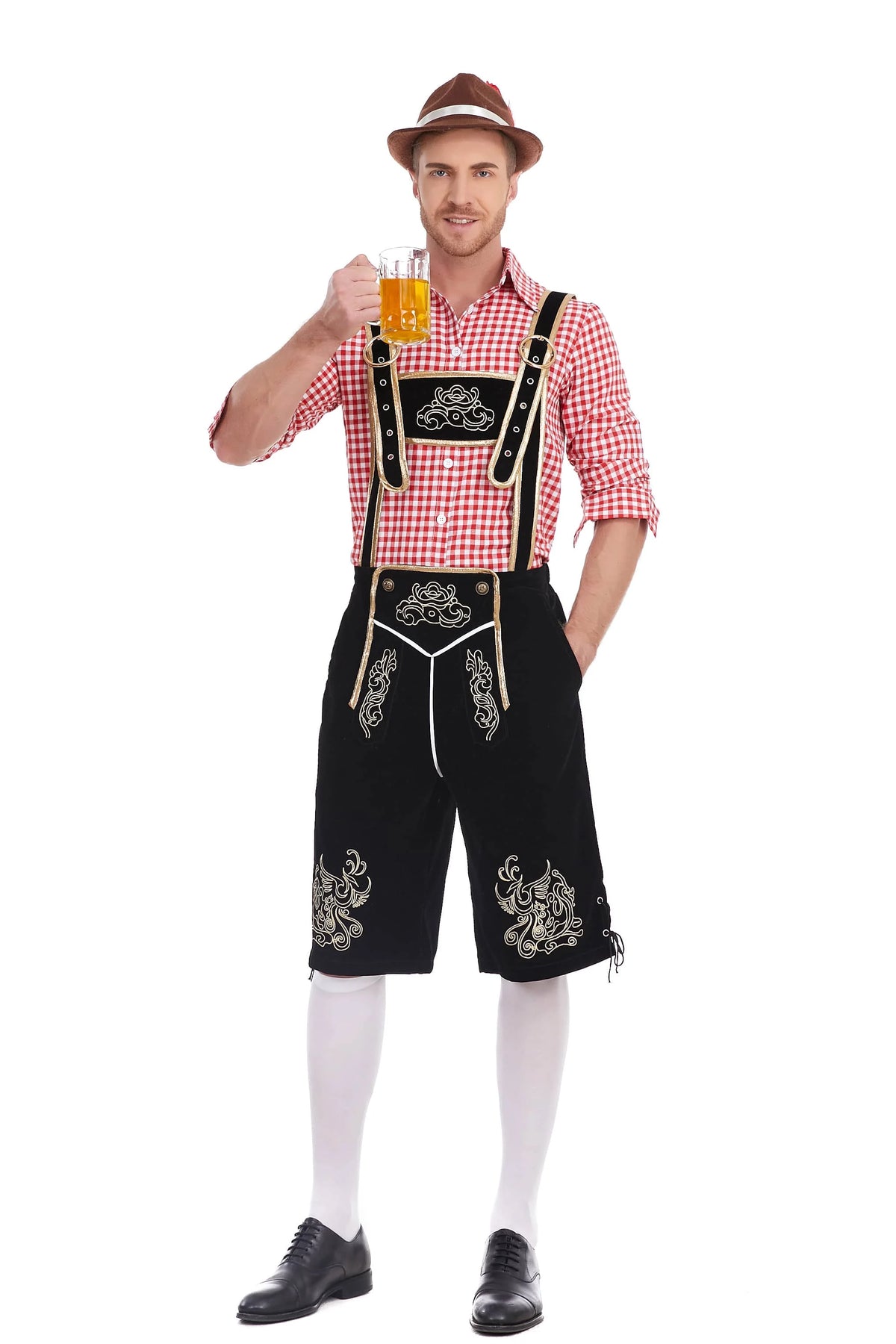 Men's Three Piece Oktoberfest Lederhosen Costume Bavarian German Festivals Suspenders Shirt Hat Male Cosplay Costume