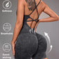 Women's Jumpsuit Short Bodycon High Elasticity Nylon Bodysuit Yoga Sports Workout Gym One Piece Criss Cross Activewear