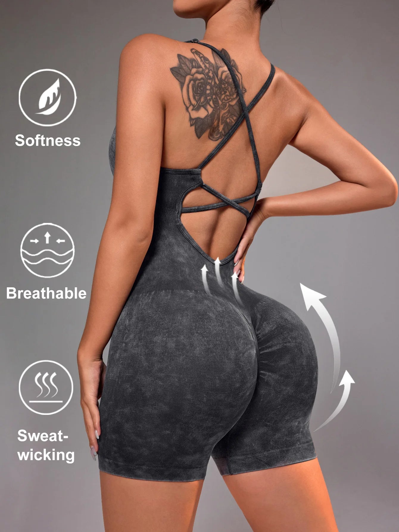 Women's Jumpsuit Short Bodycon High Elasticity Nylon Bodysuit Yoga Sports Workout Gym One Piece Criss Cross Activewear