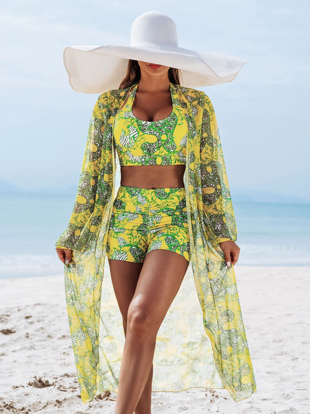 Women's three-piece summer tankini swimsuit set with push-up top and beachwear styling; The Clothing Company Sydney
