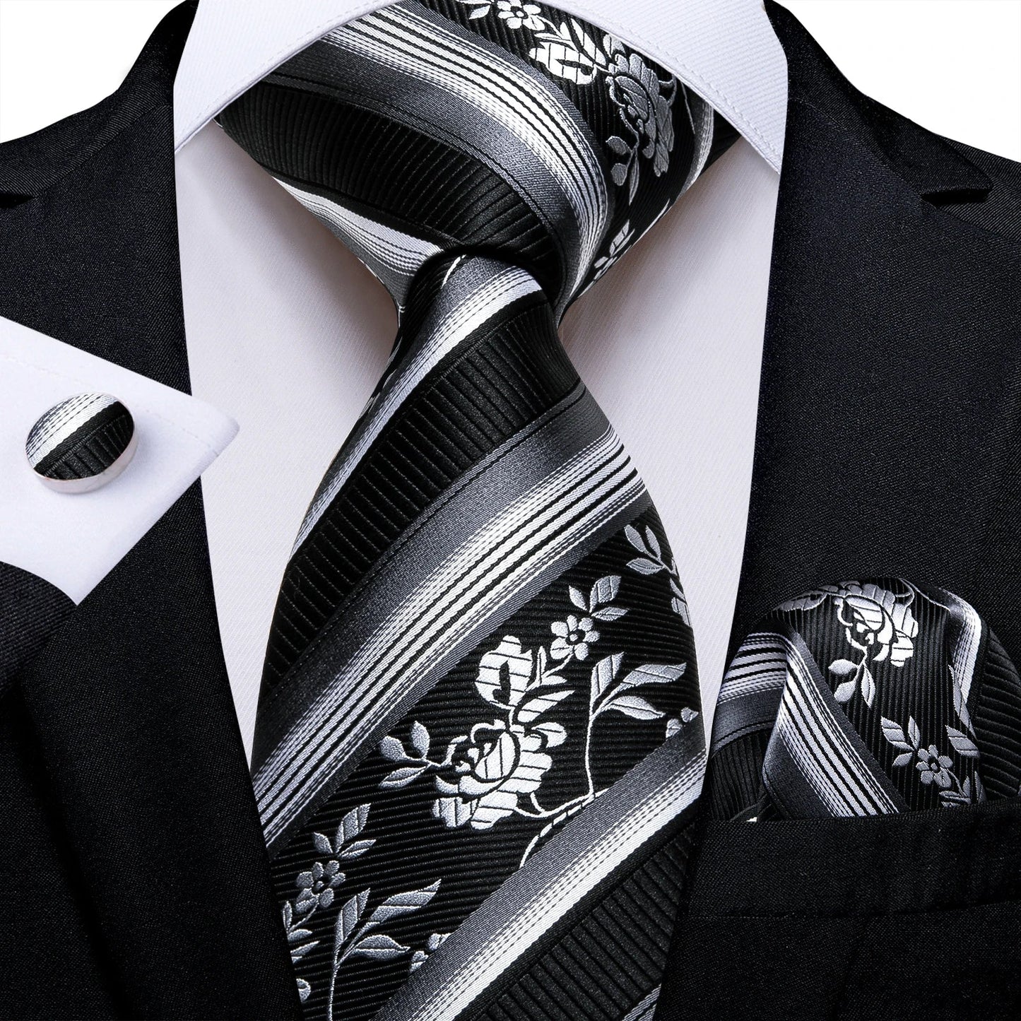 Gray Paisley Silk Tie Set – Men’s Wedding Tie, Pocket Square & Cufflinks The Clothing Company Sydney
