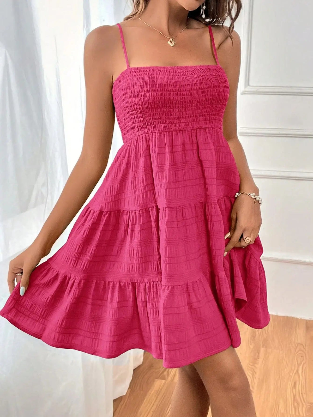 Spaghetti Strap Smocked Bustier Mini Dress Blue Ruffled Tiered Swing Dress Summer Casual Vacation Beach Wear The Clothing Company Sydney