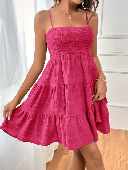 Spaghetti Strap Smocked Bustier Mini Dress Blue Ruffled Tiered Swing Dress Summer Casual Vacation Beach Wear The Clothing Company Sydney