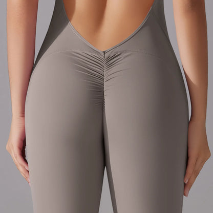 Hollow Backless Scrunch Sporty Jumpsuit Woman Gym Set One Piece Sport Suit Sleeveless Zip Yoga Fitness Overalls