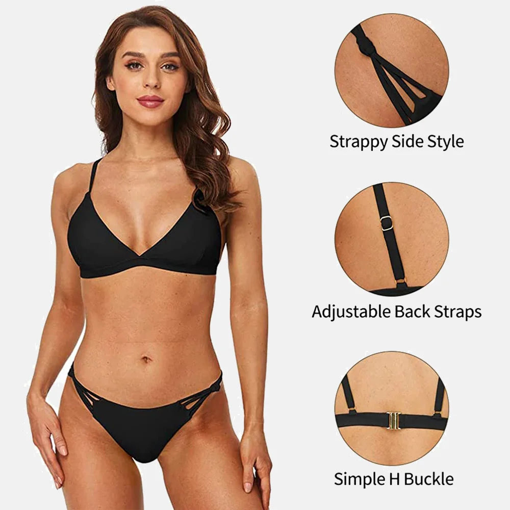 Women's V Neck Triangle Bikini Swimwear High Cut String Bathing Suit Two Piece Swimsuit The Clothing Company Sydney