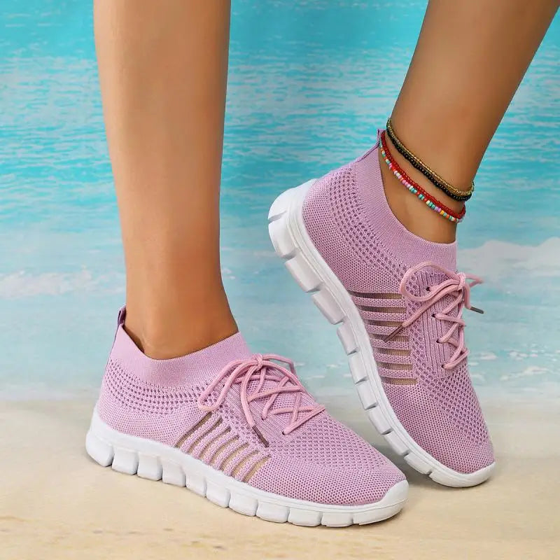 Mesh Breathable Soft Sole Sneakers Lightweight Non-Slip Running Walking Casual Lace Up Flats Shoes