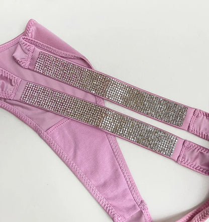 Letter Print Panties Women Thongs Rhinestones Diamonds G-string Sports Thong Low Waist Briefs T-back Underwear
