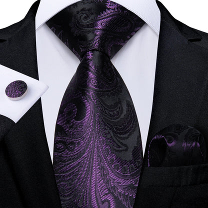 Luxury Purple Paisley Silk Tie Set for Men – 8cm Gift Set The Clothing Company Sydney
